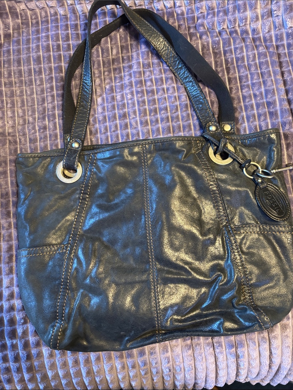 Fossil Dark Blue Leather Satchel Bag.